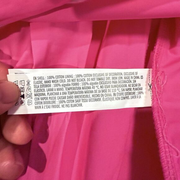 English Factory Scallop Tiered Pink Dress Size Medium Puff Sleeve Open Back Midi - Picture 9 of 12